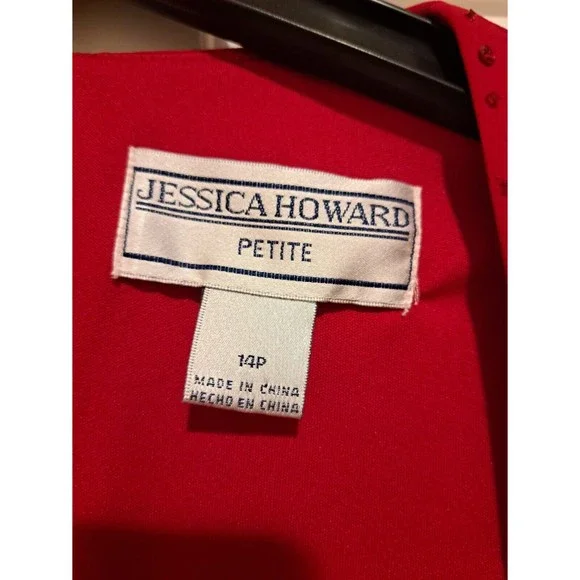 NWT Jessica Howard Red Banded Mini Dress Size 14P Cap Sleeve with Sequins - Picture 4 of 6